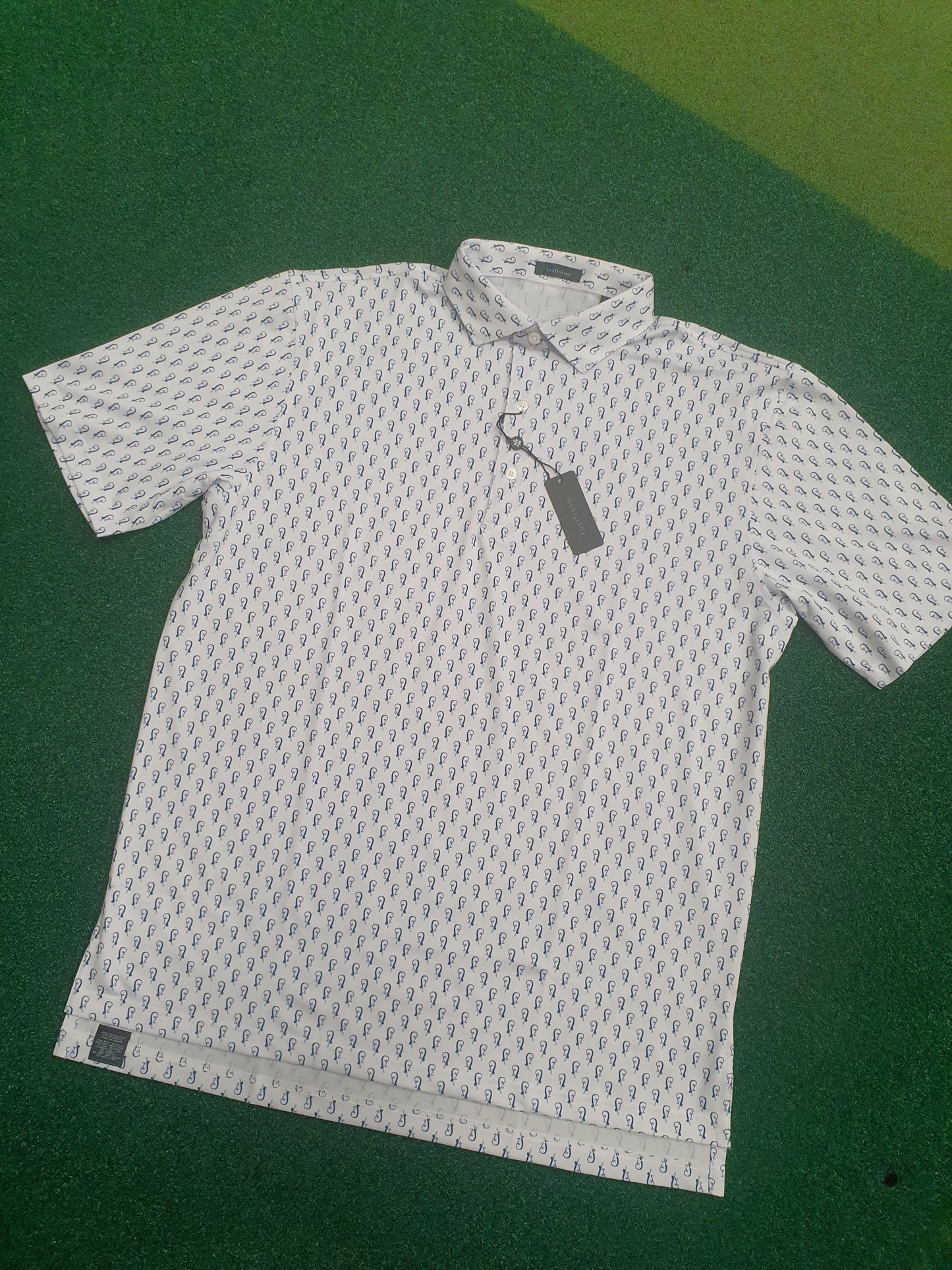 Men's Turtleson Golf Polo Shirt White/Blue luxe 44" chest - FISHING