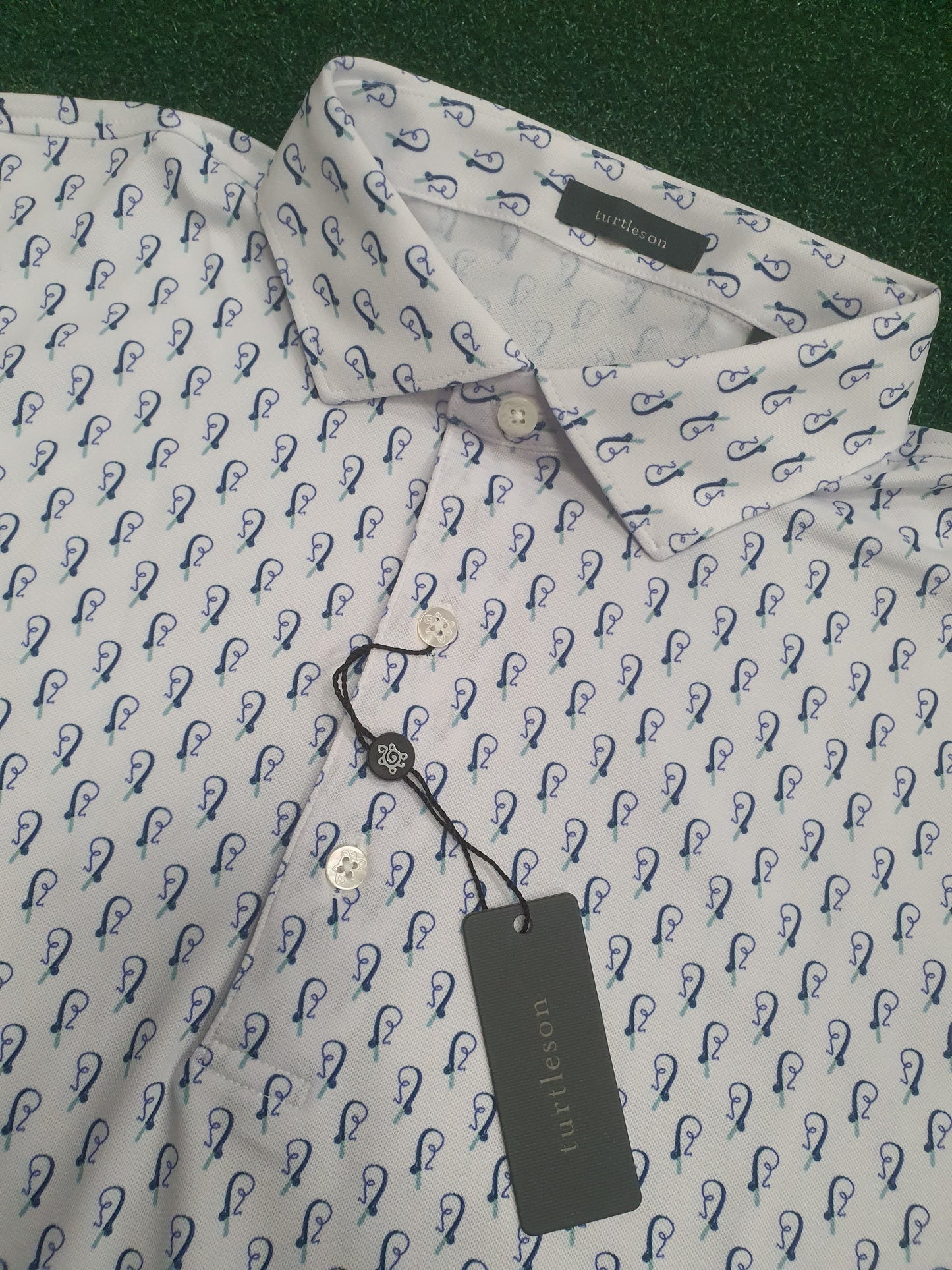 Men's Turtleson Golf Polo Shirt White/Blue luxe 44" chest - FISHING